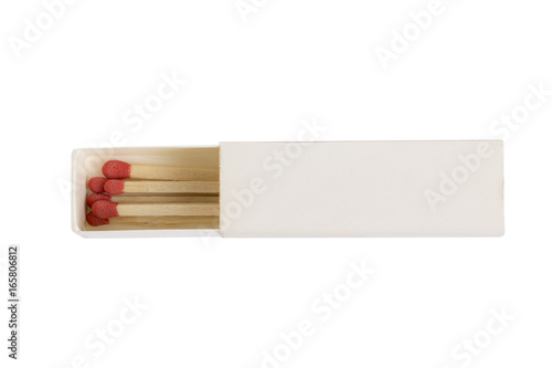 White box with matches over a white background