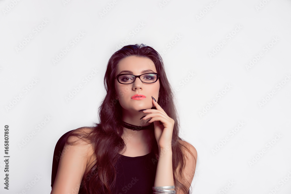 Portrait of Beautiful, slim woman with eyeglasses in alluring underwear.Sexy lady in lingerie.Fashion portrait of model indoors. Portrait of Beautiful, slim woman with eyeglasses in alluring underwear.Sexy lady in lingerie.Fashion portrait of model indoors.