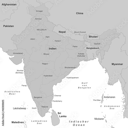 Indien Karte - Grau
