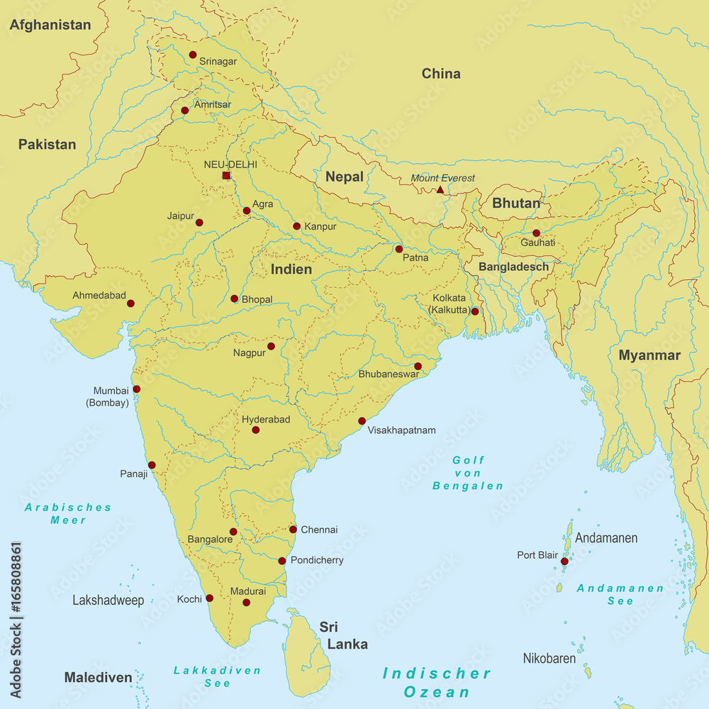 Indien Karte - Orange