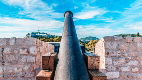 View of  Barone fortress and and old historical cannon on the foreground: SIBENIK,CROATIA,May 28,2017 photo