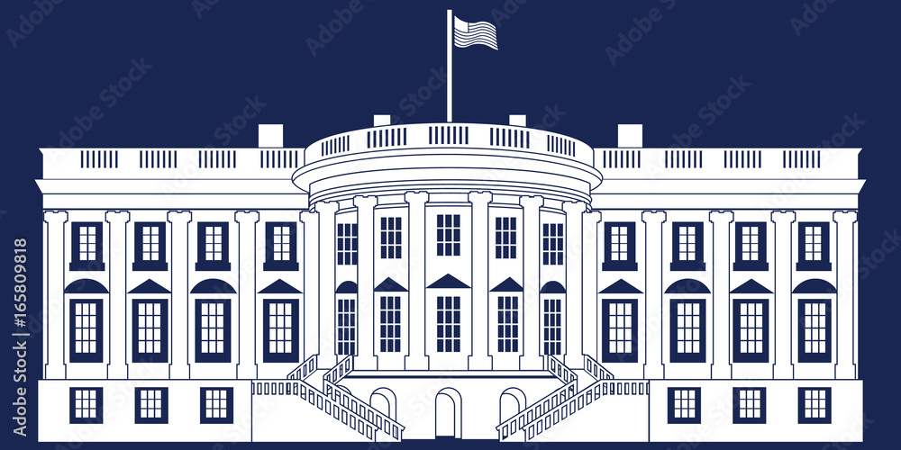 White Silhouette White House Isolated on Blue background. Vector Illustration