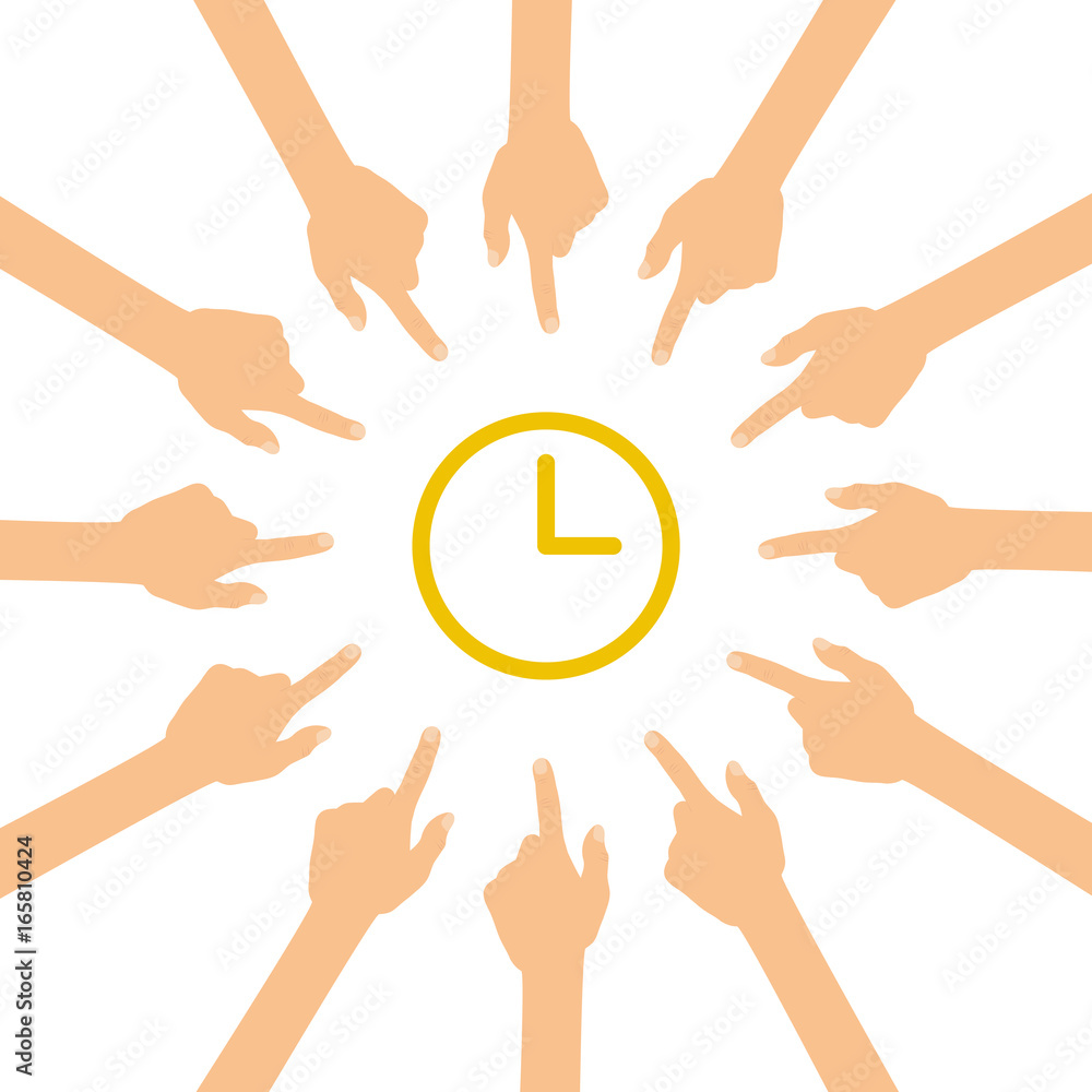Viele Hände zeigen auf - Uhr Viele Hände zeigen auf - Uhr