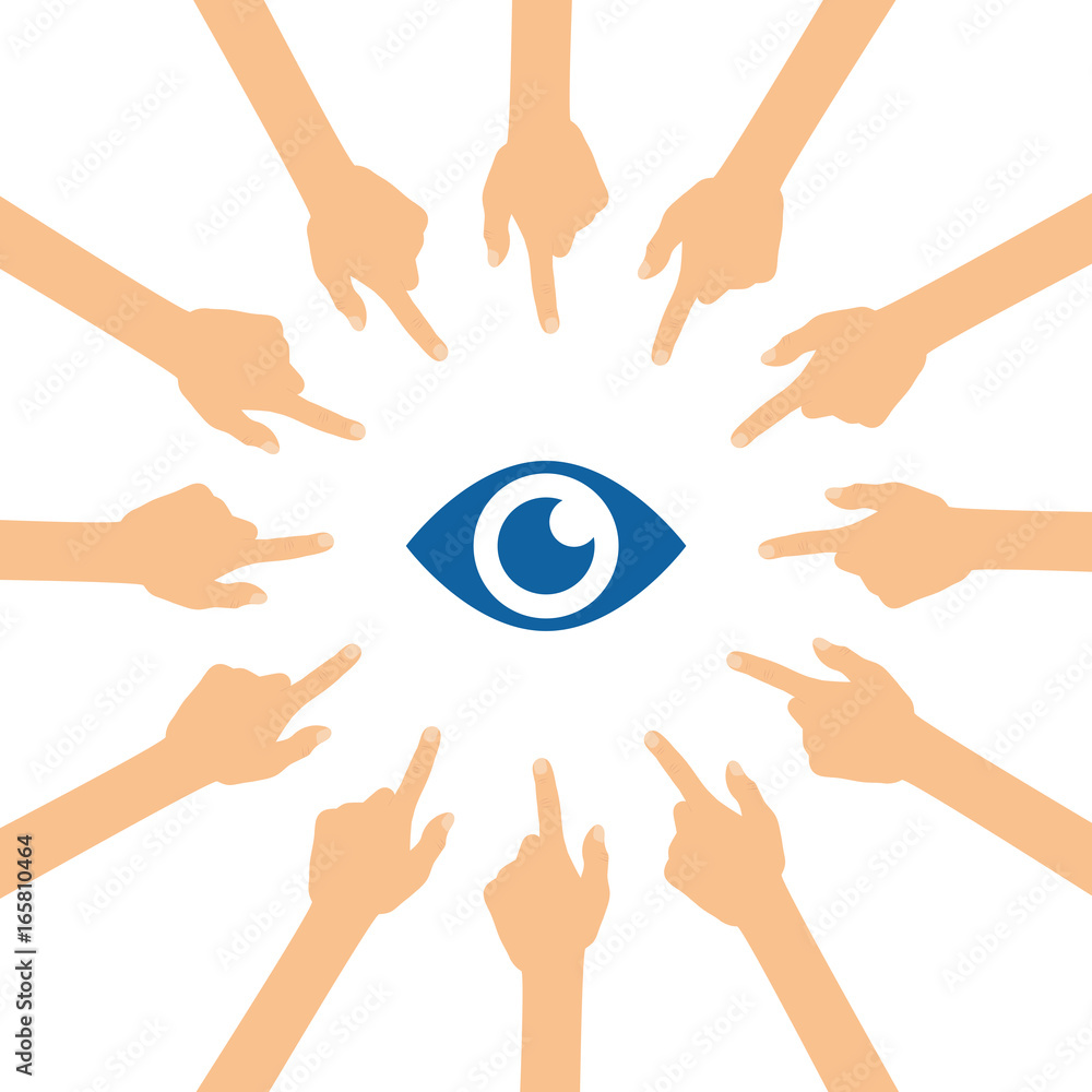 Viele Hände zeigen auf - Auge Viele Hände zeigen auf - Auge