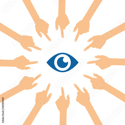 Viele Hände zeigen auf - Auge