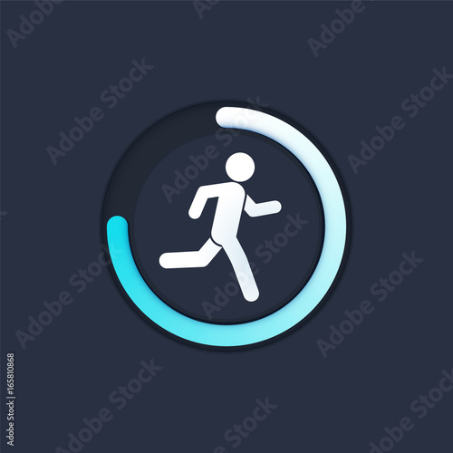 Fitness tracking app on mobile phone screen vector illustration flat cartoon style, smartphone with run tracker, running