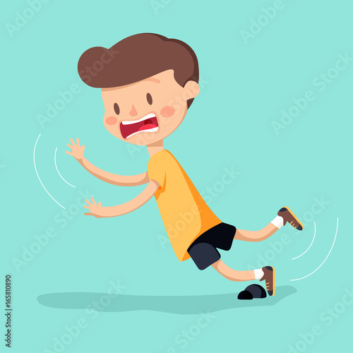Boy was stumbling on rock while walking.