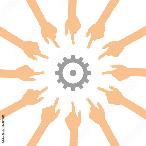 Viele Hände zeigen auf - Zahnrad - Einstellungen