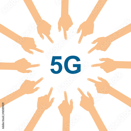 Viele Hände zeigen auf - 5G