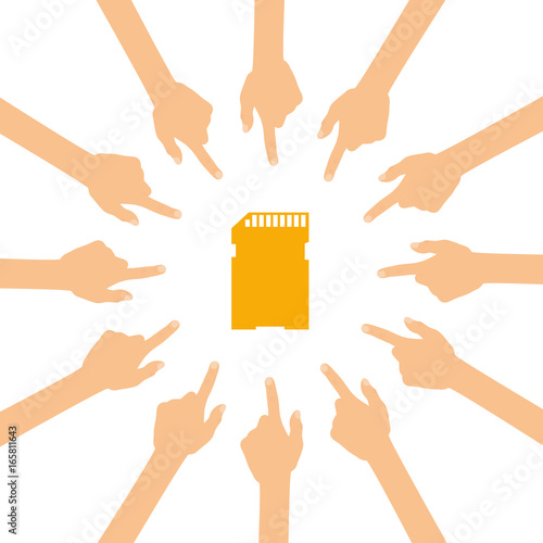 Viele Hände zeigen auf - SD Karte