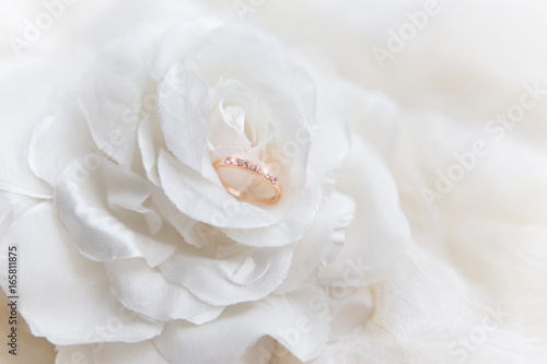 wedding ring on white rose for valentine's day © btogether.ked