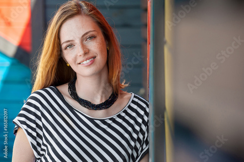 Bild auf Leinwand beautiful girl with red hair smiling 01