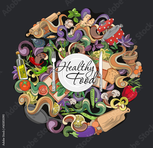 Food cooking background vector set collection mixed. Dishes, vegetables, spices.