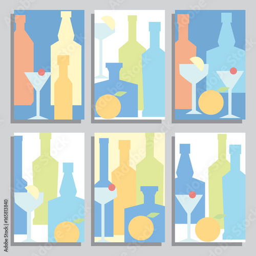 A set of brochures with bottles of alcohol and cocktails