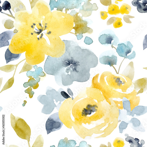 Watercolor floral vector seamless pattern