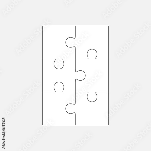 Six jigsaw puzzle parts, blank vector 2x3 pieces