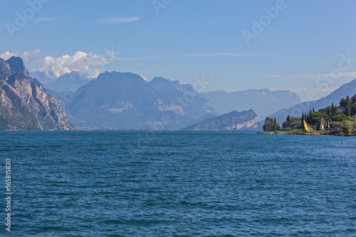 Picturesque view of the gorgeous mountain Garda Lake in Riva del Garda, Italy