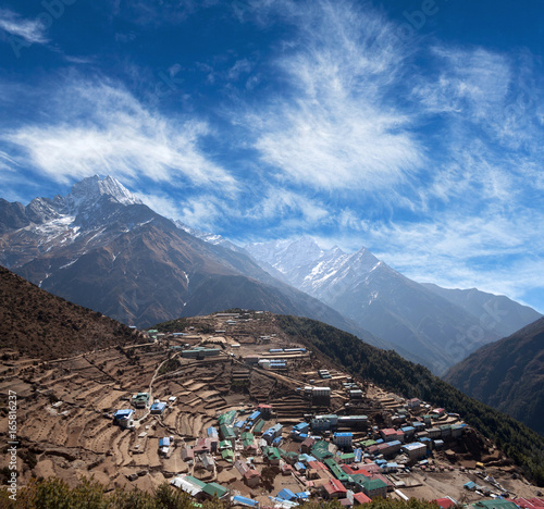 Namche Bazar aerial view in Sagarmatha National park, Everest region, Nepal, Himalayas