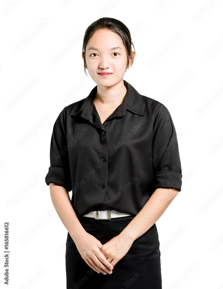 Portrait of a beautiful asian business woman smiling. Isolated on white background with clipping path Portrait of a beautiful asian business woman smiling. Isolated on white background with clipping path