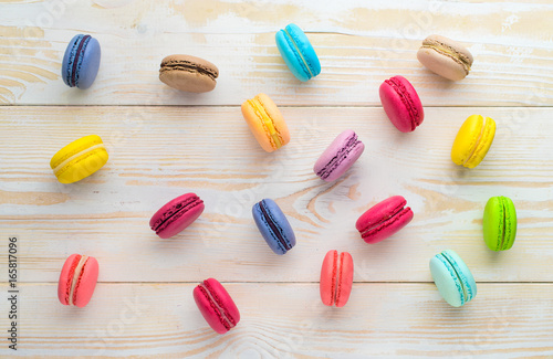 scattered colorful macaroons