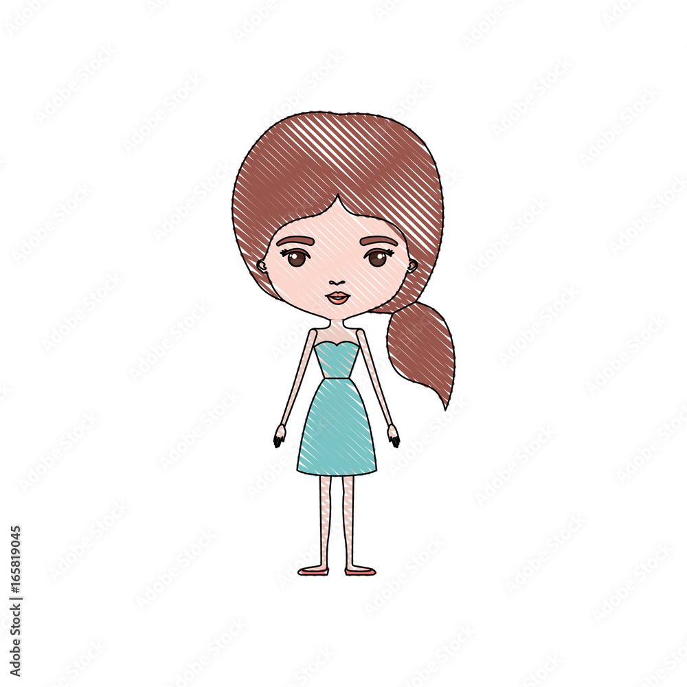 color crayon silhouette caricature skinny woman in dress with side ponytail hairstyle color crayon silhouette caricature skinny woman in dress with side ponytail hairstyle