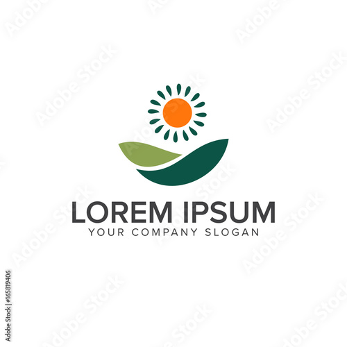 meadow and sun logo. Landscaping logo design concept template