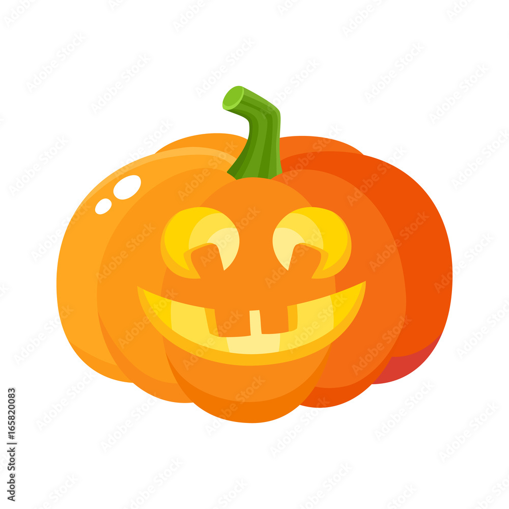 Laughing, happy pumpkin jack-o-lantern with funny teeth, Halloween symbol, cartoon vector illustration isolated on white background. Pumpkin lantern with smiling, laughing face, Halloween decoration Laughing, happy pumpkin jack-o-lantern with funny teeth, Halloween symbol, cartoon vector illustration isolated on white background. Pumpkin lantern with smiling, laughing face, Halloween decoration