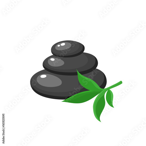 Stack of three black hot stones, spa salon accessory, cartoon vector illustration on white background. Stack of round basalt stones for hot stone massage in spa salon