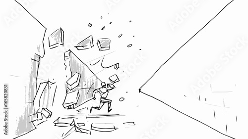 Superman crashing a wall. Vector character sketch for cartoon, storyboard, projects Vector