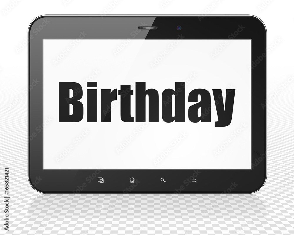 Holiday concept: Tablet Pc Computer with Birthday on display Holiday concept: Tablet Pc Computer with Birthday on display