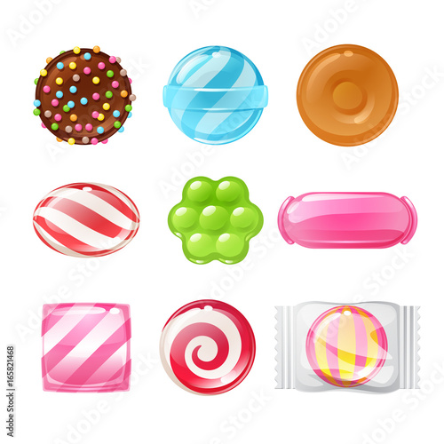 Set of different sweets. Assorted candies.