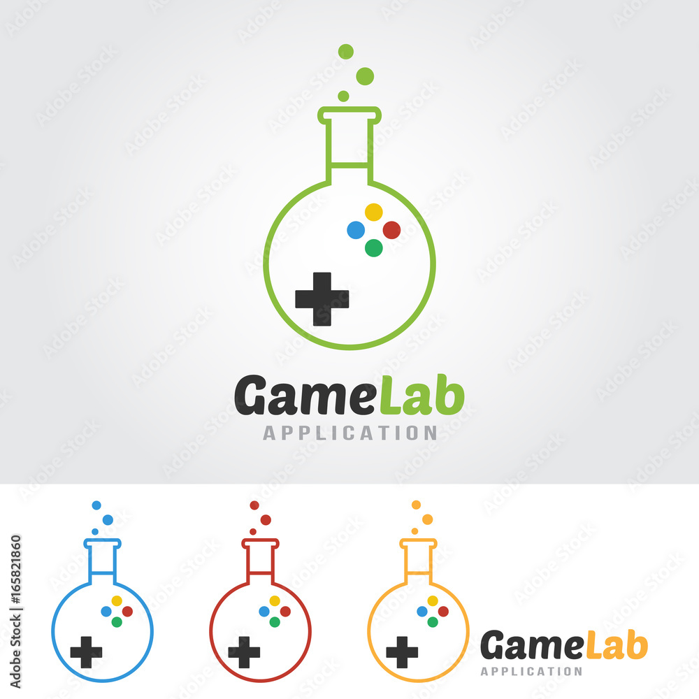 Game Lab logo template. Lab bulb with game icon. Game Lab logo template. Lab bulb with game icon.