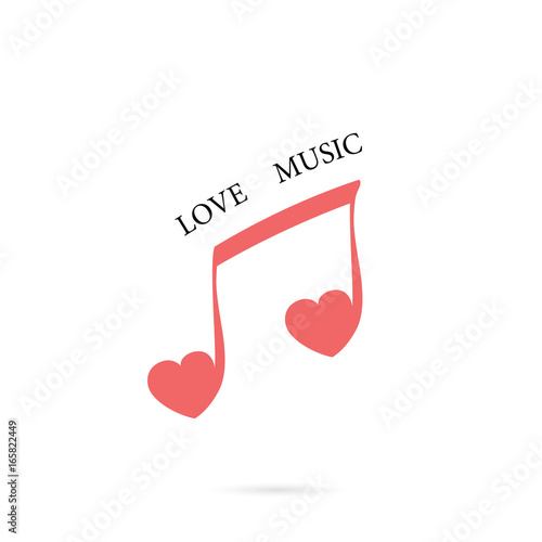 Musical note sign and red heart icon vector logo design template.Love Music Template Design.Design for greeting Card,Poster,Flyer,Cover,Brochure,Abstract background.