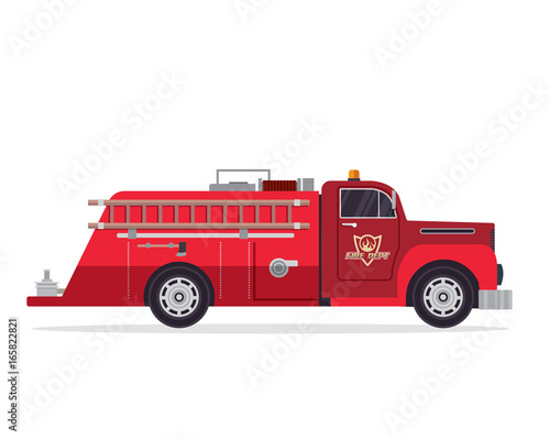 Modern Flat Isolated Firefighter Truck Illustration