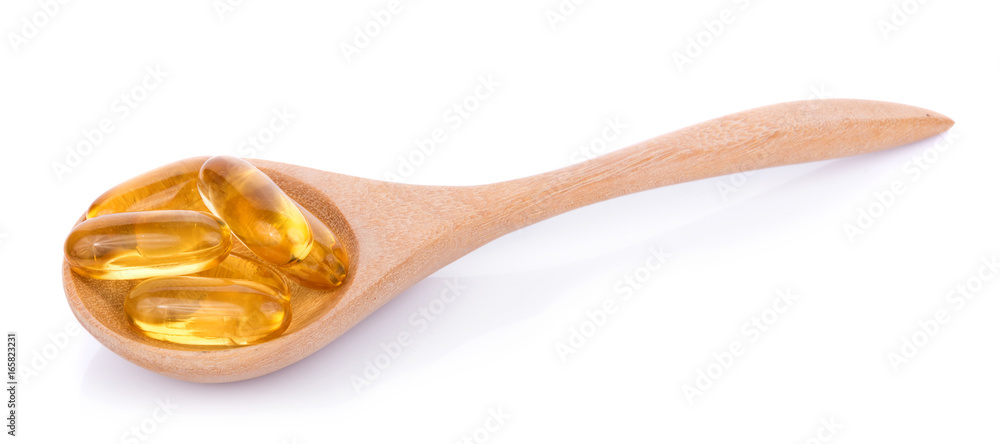 Fish oil pill on white background Fish oil pill on white background