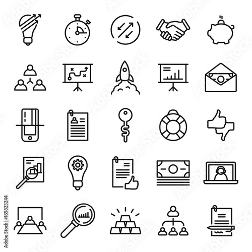 Business Minimal Flat Line Stroke Icon Pictogram Symbol Illustration Set Collection