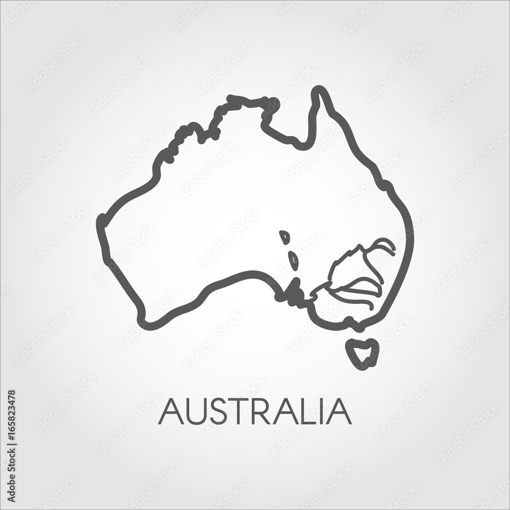 Contour map of Australia with lines of some rivers. Silhouette of country in outline style. Vector icon Contour map of Australia with lines of some rivers. Silhouette of country in outline style. Vector icon