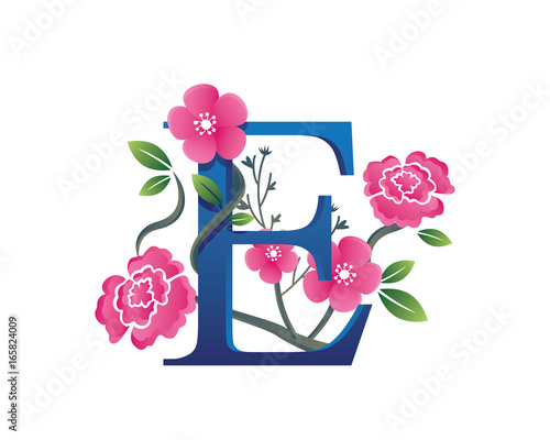 Elegant Floral E Alphabet Logo Illustration