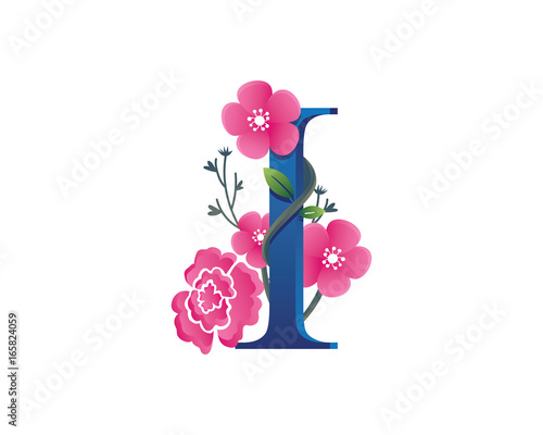 Elegant Floral I Alphabet Logo Illustration