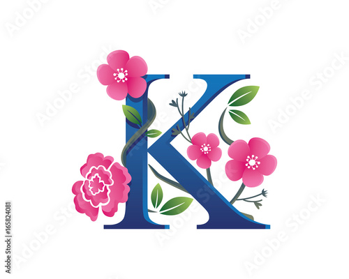 Elegant Floral K Alphabet Logo Illustration
