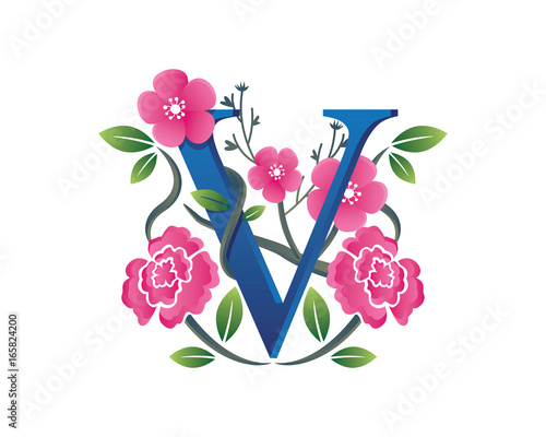 Elegant Floral V Alphabet Logo Illustration