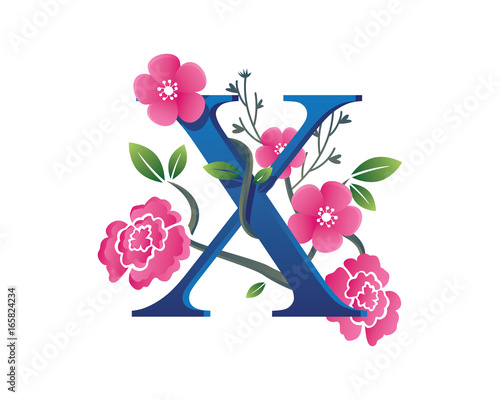 Elegant Floral X Alphabet Logo Illustration