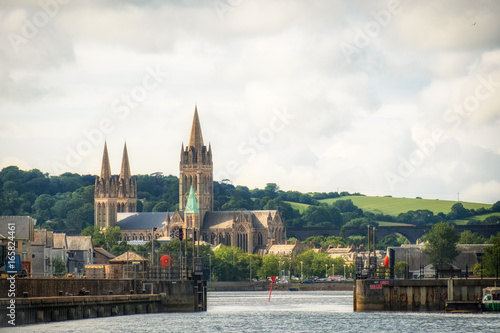 Truro Cathedral from the water in Cornwall England UK kernow. photo