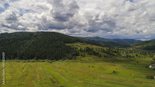 aerial view agriculture field summer day. Summer day landscape. 