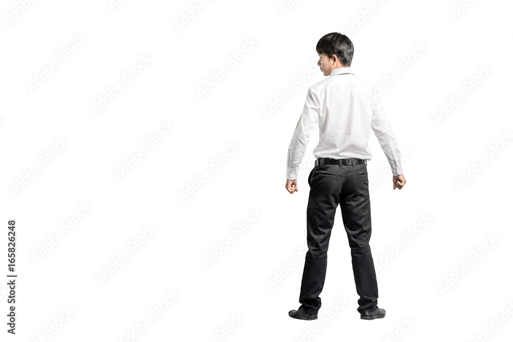 Portrait of a young asian businessman standing and looking to the left side. Isolated on white background with copy space and clipping path Portrait of a young asian businessman standing and looking to the left side. Isolated on white background with copy space and clipping path