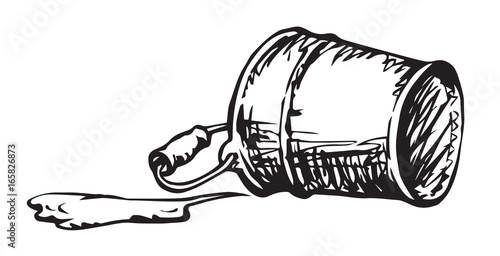 Water poured out of bucket. Vector drawing