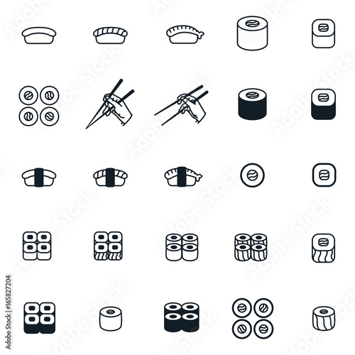 Sushi Roll Japanese Food Chopsticks Minimal Line Icon Set Collection