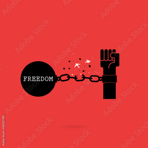 Human hands and broken chain with the bird symbols.Freedom or independence concept.Vector illustration