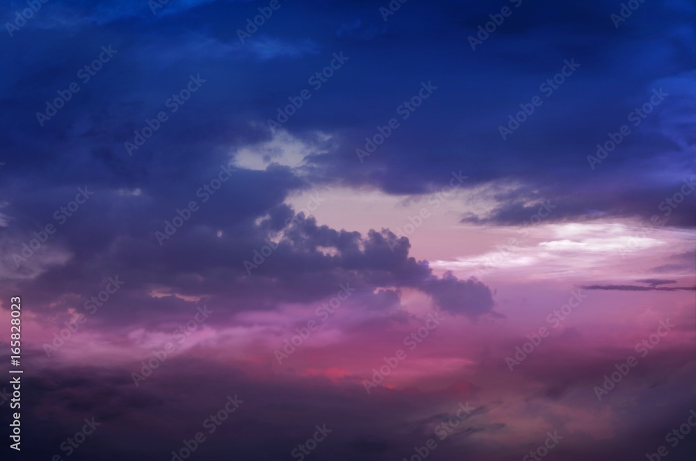 Paradise heaven  .  Sunset or sunrise with clouds, light rays and other atmospheric effect  . Beautiful cloudy sky. Cloudy abstract background. Sunset colors. 