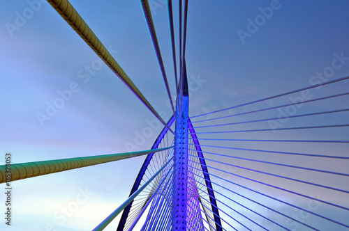 Illuminated bridge details  night time.